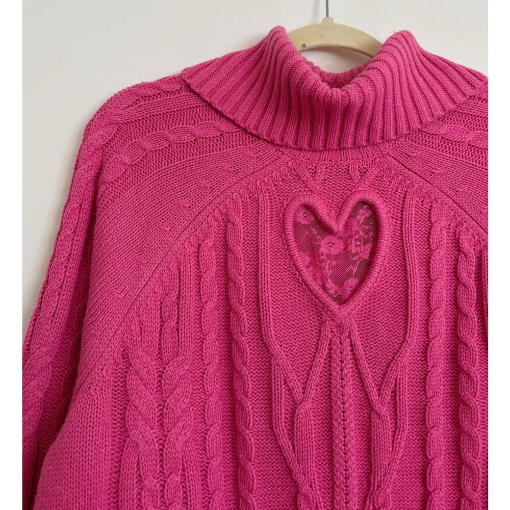 Hot Pink Torrid Heart Cut Out Turtleneck Sweater 1/1X/14-16 - Picture 3 of 7